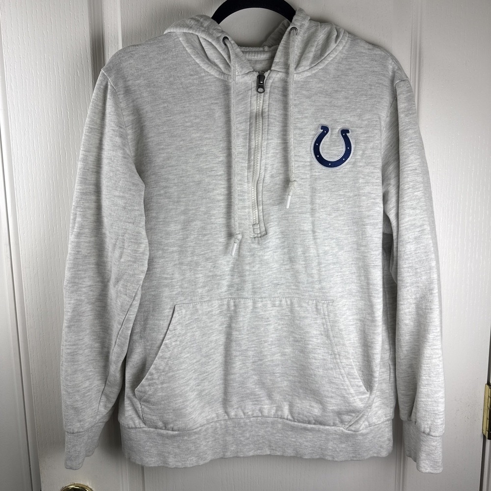 Antigua Indianapolis Colts Quarter Zip Pullover Hoodie Heather Gray Sz L NFL